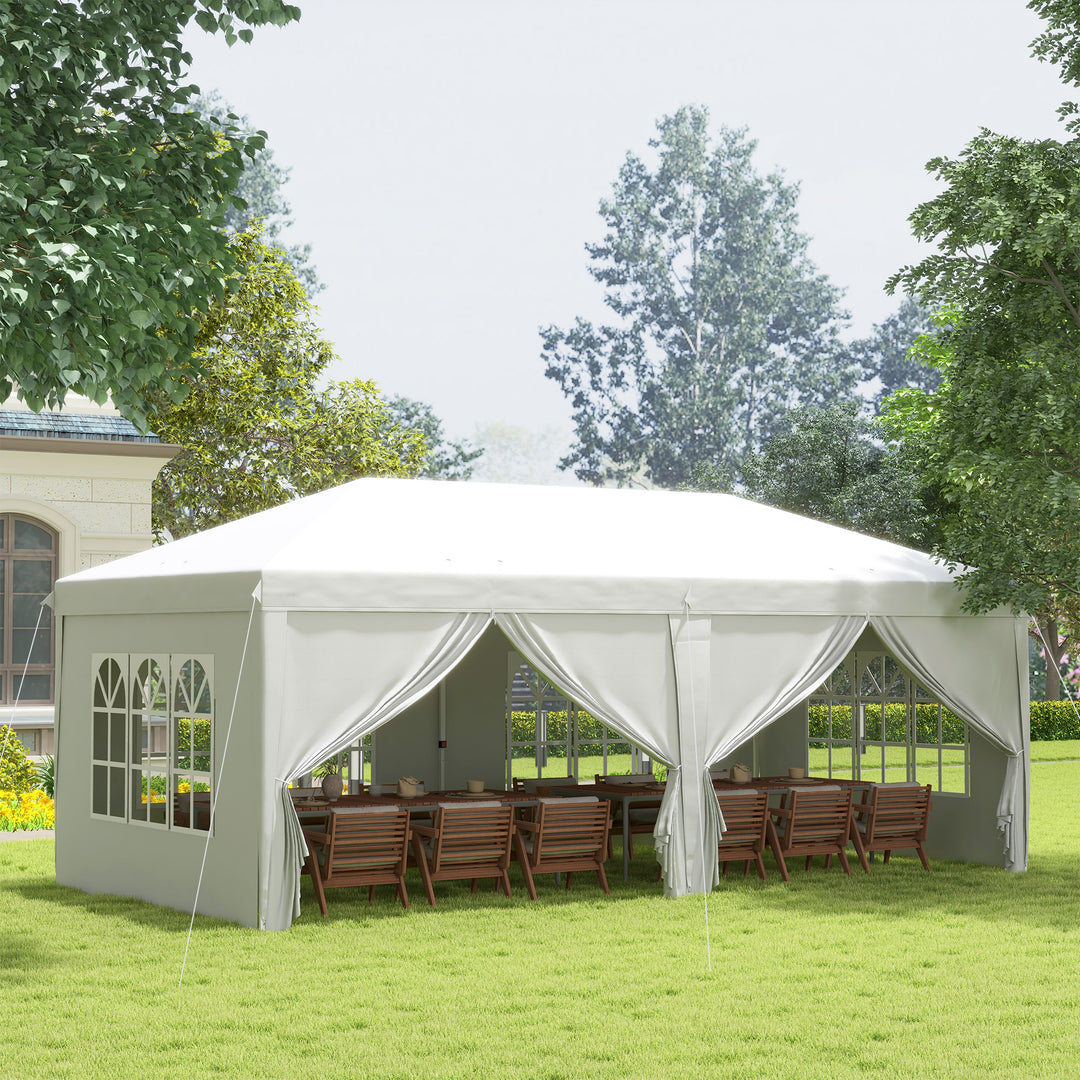 3 x 6 m Pop Up Gazebo with Sides and Windows, Height Adjustable Party Tent with Storage Bag for Garden, Camping, Event, Brown