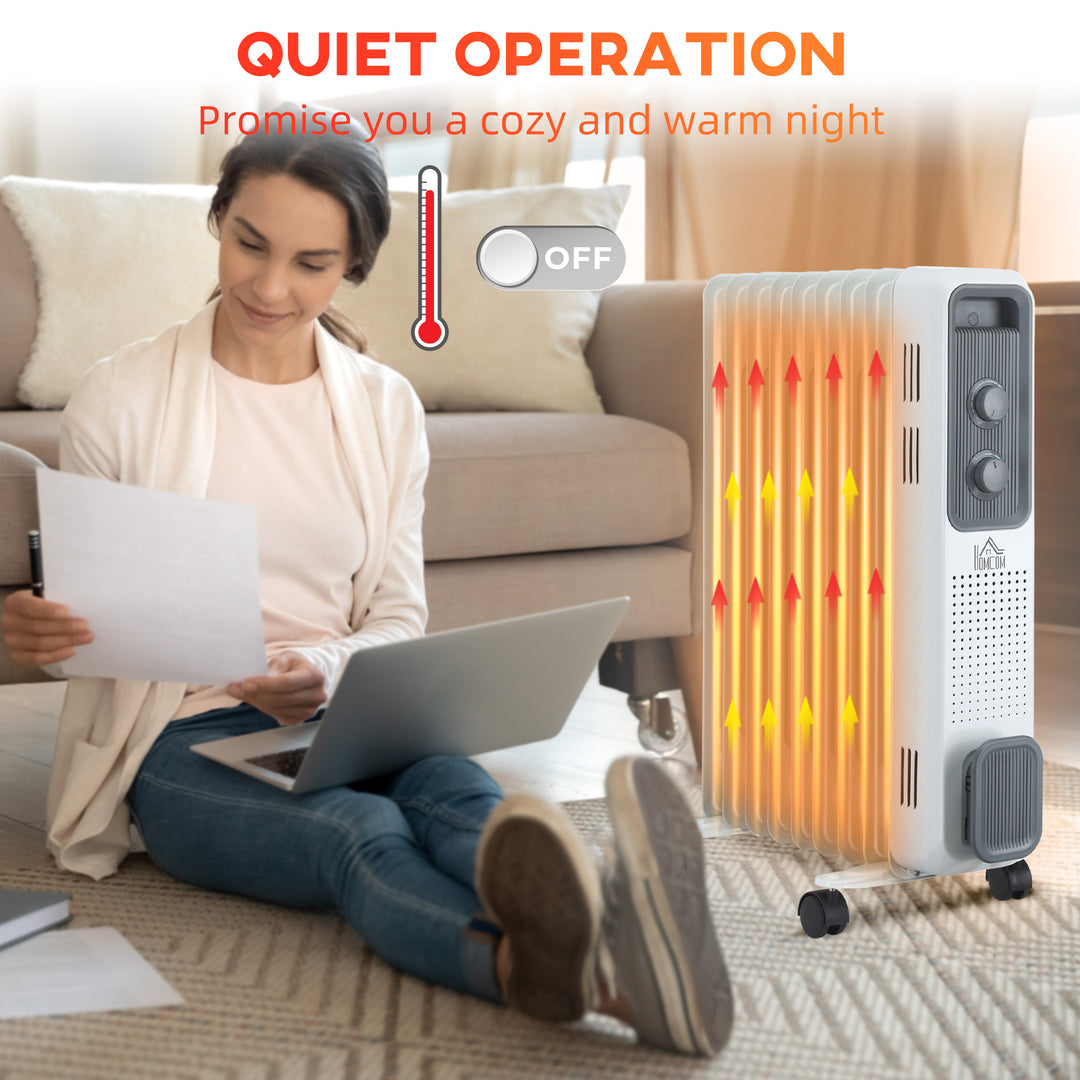 HOMCOM 2180W Oil Filled Radiator, Portable Electric Heater w/ Built-in 24-Hour Timer, 3 Heat Settings, Adjustable Thermostat, Safe Power-Off, 9 Fins