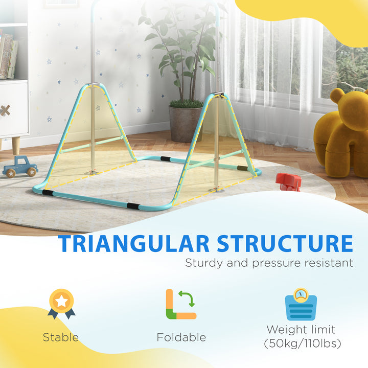 Kids Gymnastics Bar, Foldable Horizontal Bars w/ Adjustable Height, Training Bar w/ Triangle Base - Green