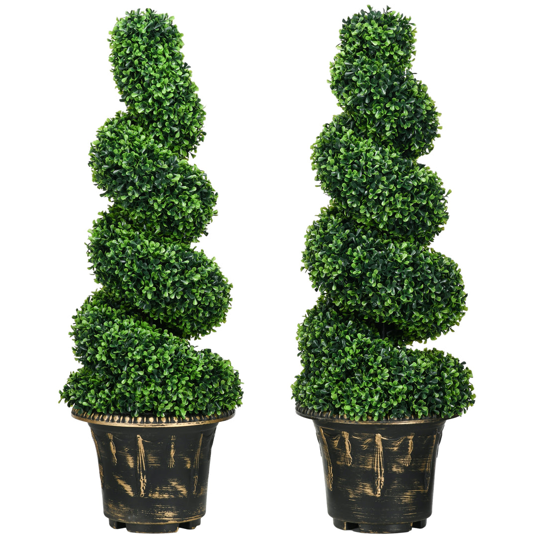 Set of 2 Artificial Plants, Topiary Spiral Boxwood Trees with Pot, for Home Indoor Outdoor Decor, 90cm