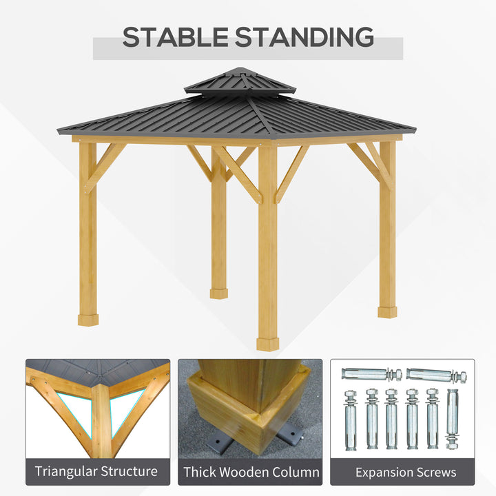 3x(3)M Outdoor Hardtop Gazebo Canopy with 2-Tier Roof and Solid Wood Frame Outdoor Patio Shelter for Patio, Garden, Grey