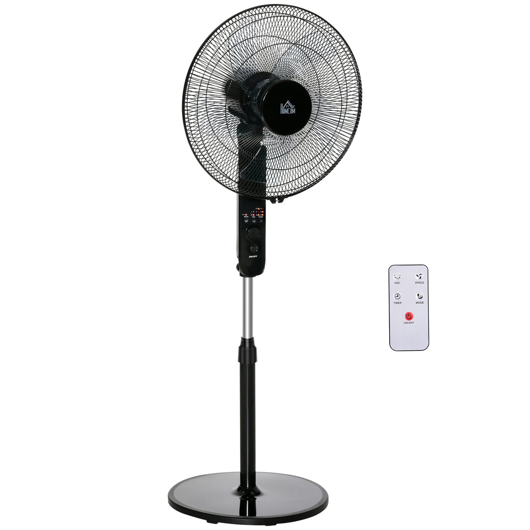 Oscillating Floor Fan W/ Remote Control-Standing Cooling Machine Indoor Air Refresher w/ Adjustable Height, Speed Mode, 7.5-Hour Timer Black