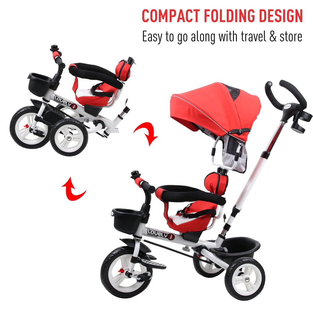 4-in-1 Kids Tricycle Stroller W/ Canopy-Red