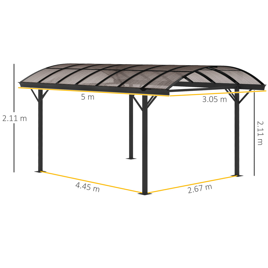 5 x 3(m) Hardtop Carport Aluminium Gazebo Pavilion Garden Shelter Pergola with Polycarbonate Roof, Brown