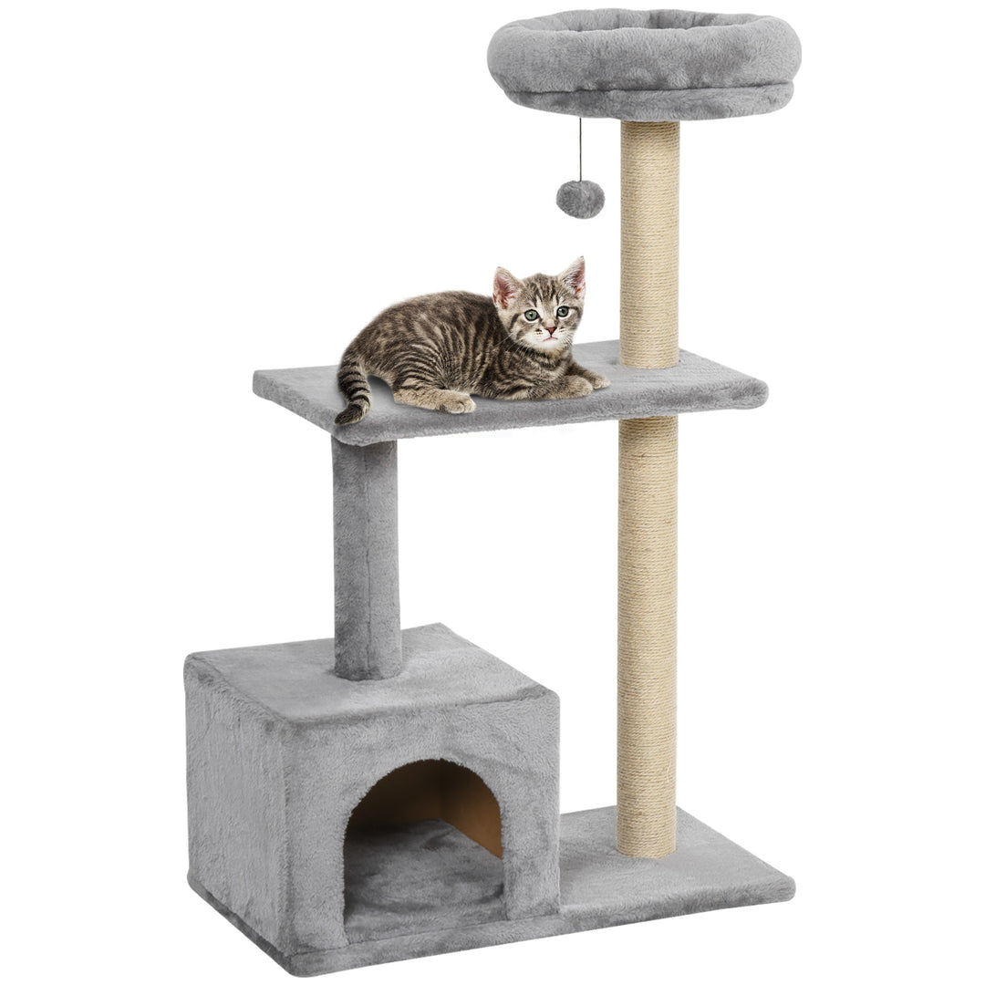 PawHut Cats Sisal Rope 3-Tier Scratching Tree Grey