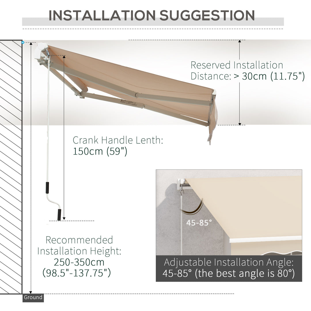 3.5M x 2.5M Manual Awning Canopy Retractable Sun Shade Shelter Winding Handle for Garden Patio Beige