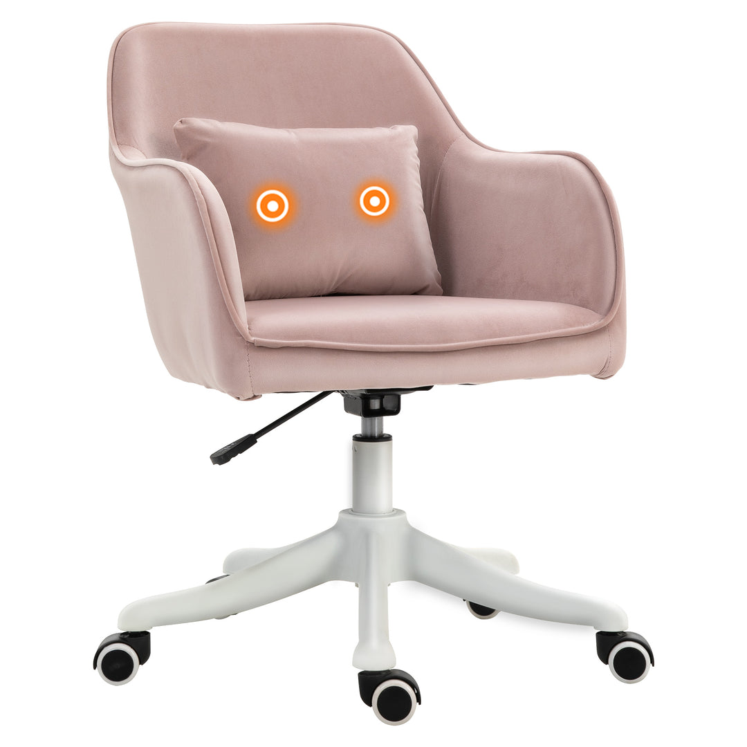 Vinsetto Velvet Style Office Chair with Rechargeable Electric Vibration Massage Lumbar Pillow, Wheels, Pink