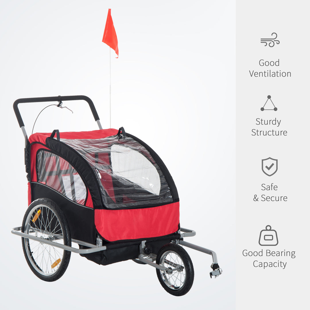 Collapsible Bike Trailer 2-Seater for Baby Bicycle with Pivot Wheel Suitable For 18 Month + Child(Black and Red)