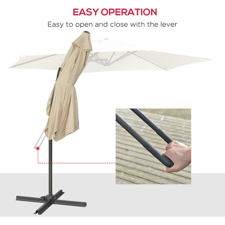 3m Cantilever Parasol with Easy Lever, Patio Umbrella with Crank Handle, Cross Base and 6 Metal Ribs, Outdoor Sun Shades，Garden, Cream White