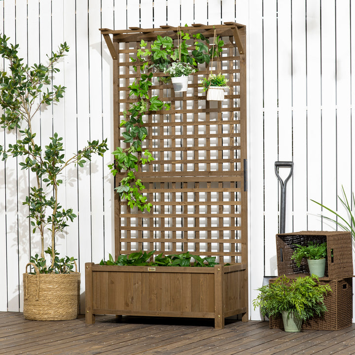 Wood Planter with Trellis for Vine Climbing, Raised Garden Bed, Privacy Screen for Backyard, Patio, Deck, Coffee