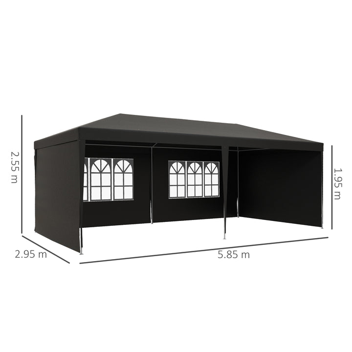 6 x 3 m Party Tent Gazebo Marquee Outdoor Patio Canopy Shelter with Windows and Side Panels, Dark Grey
