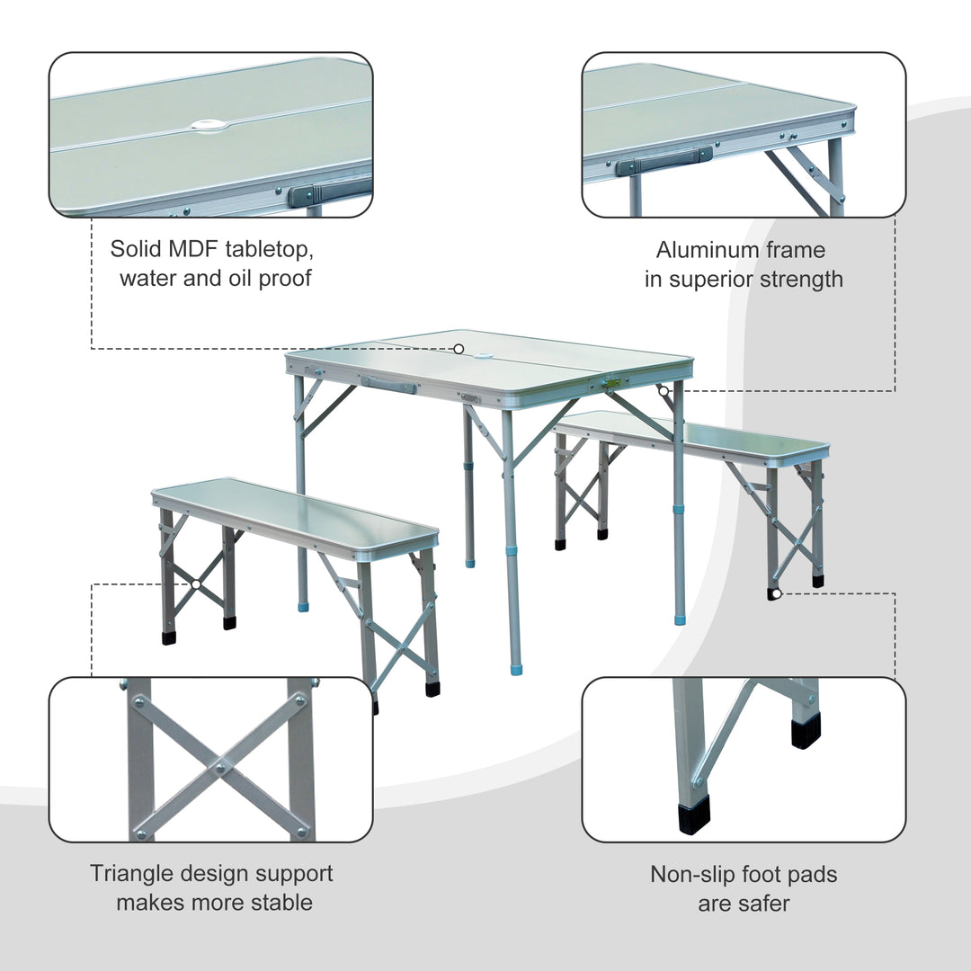 3pc Folding Picnic Table Bench Set Foldable Portable Outdoor Stools Garden BBQ Patio Party Camping Aluminum