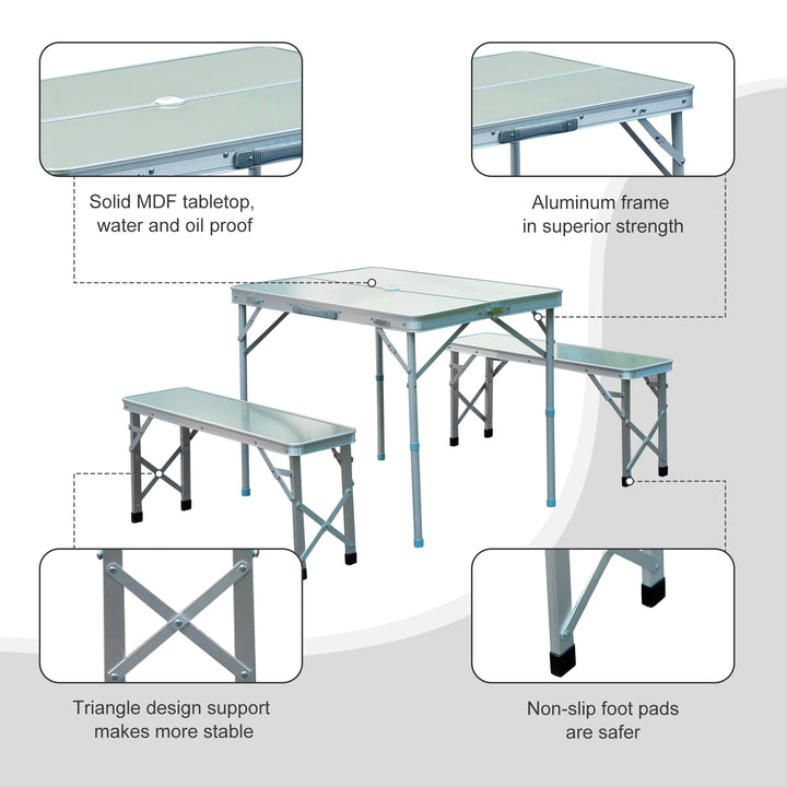 3pc Folding Picnic Table Bench Set Foldable Portable Outdoor Stools Garden BBQ Patio Party Camping Aluminum