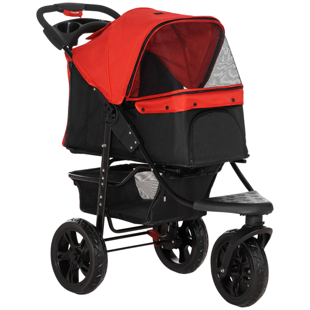 Oxford Cloth Folding 3-Wheel Pet Stroller Dog Trolley Red/Black