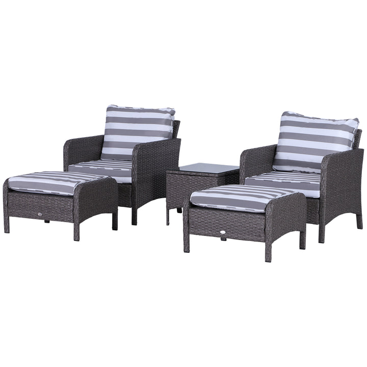 Garden Furniture Set, 2 Armchairs 2 Stools Glass Top Table Cushions Wicker Weave Chairs Outdoor Seating