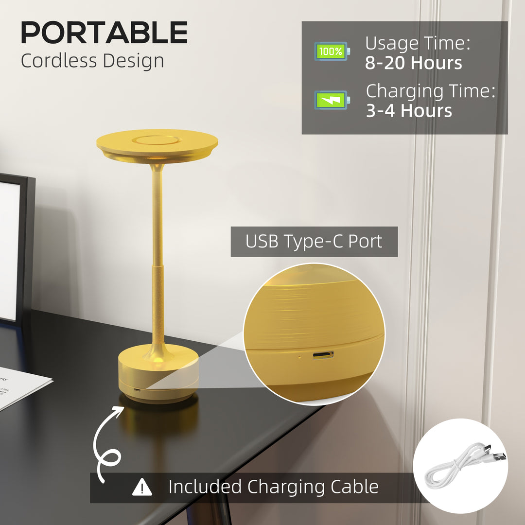 Cordless Table Lamp, Touch LED Desk Lamp with 4000mAh Rechargeable Battery, Gold Tone