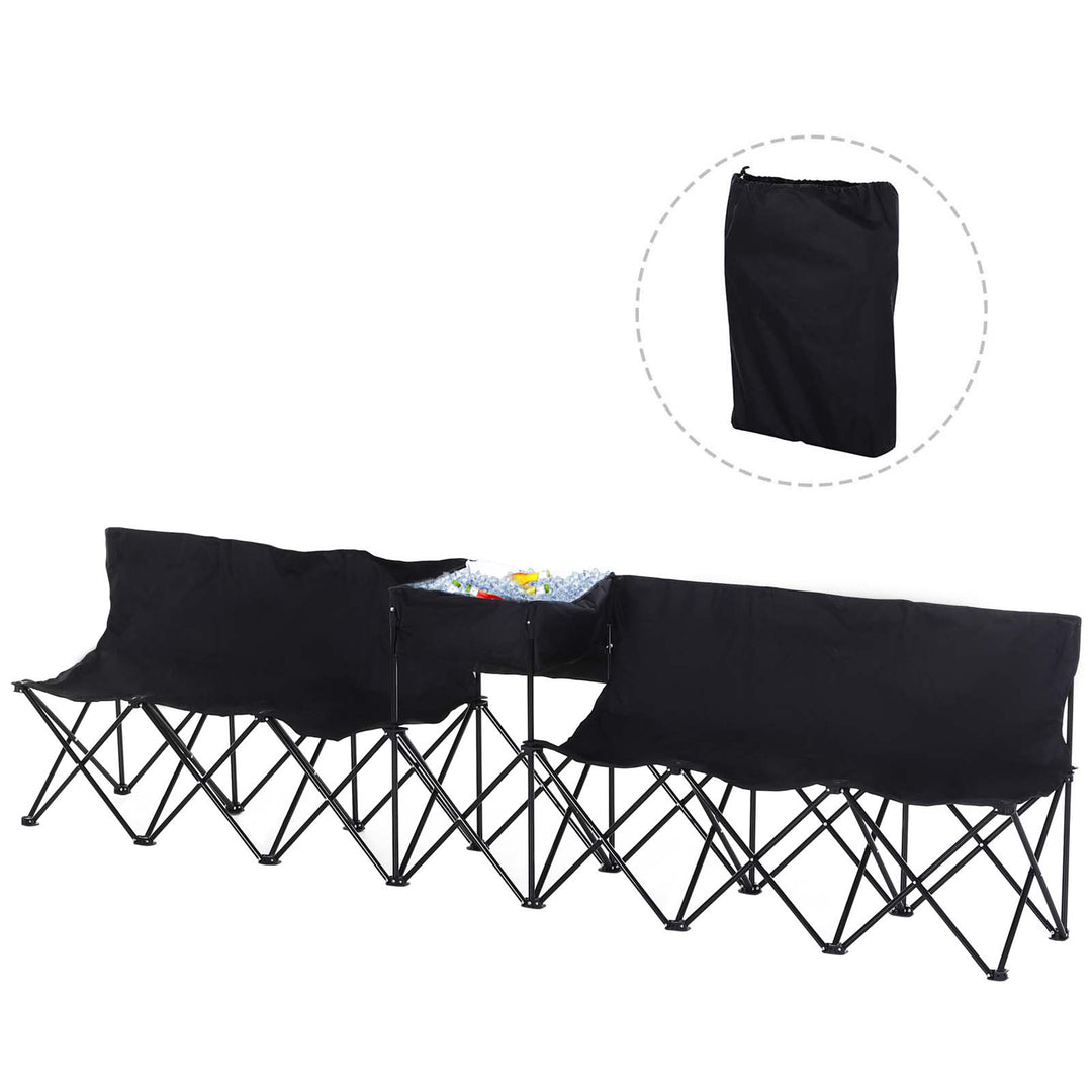 6-Seater Folding Steel Camping Bench w/ Cooler Bag Black