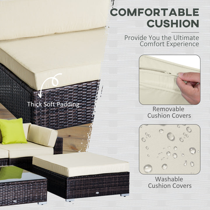 5-Seater Rattan Sofa Coffee Table Set Sectional Wicker Weave Furniture for Garden Outdoor Conservatory w/ Pillow Cushion  Brown