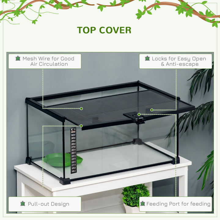 PawHut 50 x 30 x 25 cm Reptile Glass Terrarium, Reptile Breeding Tank, Climbing pet Glass Containers, Arboreal Box, with Strip Patch Thermometer-Black