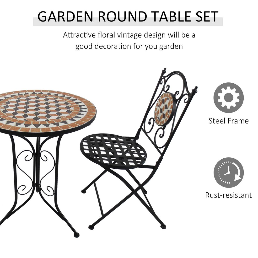 3 PCs Garden Mosaic Bistro Set Outdoor Patio 2 Folding Chairs &amp; 1 Round Table  Outdoor Metal Furniture Vintage