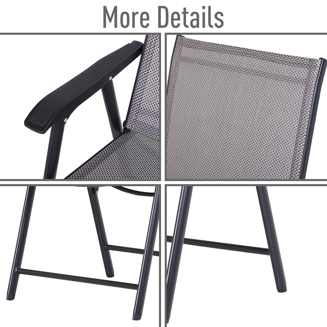 Set of 2 Foldable Garden Chairs W/ Metal Frame Outdoor Patio Park Dining Seat Yard Furniture Grey