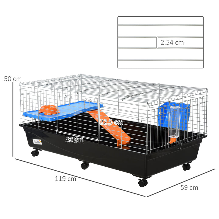 PawHut Steel Medium 2-Tier Small Animal Cage w/ Accessories Blue/Orange