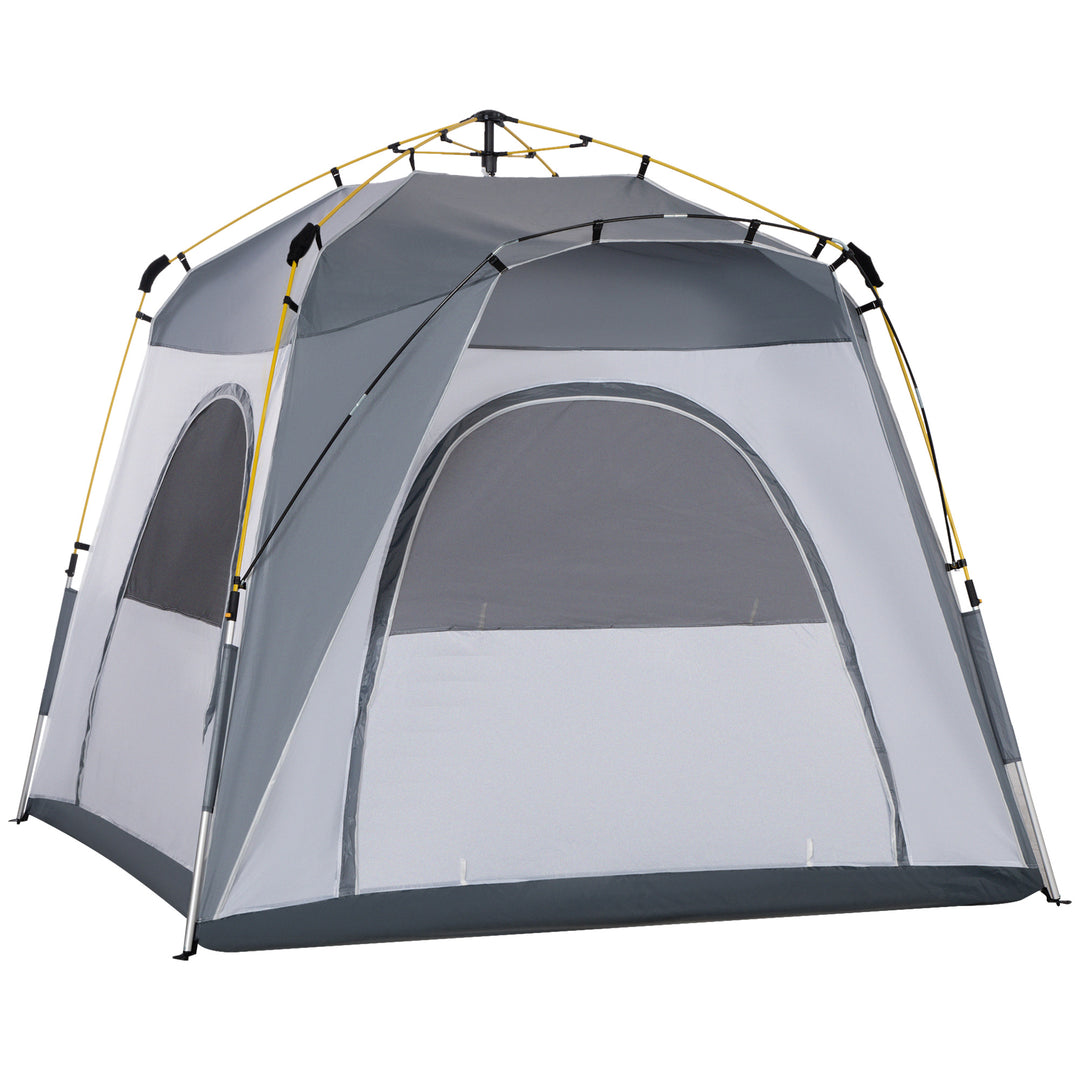 4 Person Automatic Camping Tent, Outdoor Pop Up Tent, Portable Backpacking Dome Shelter, Light Grey