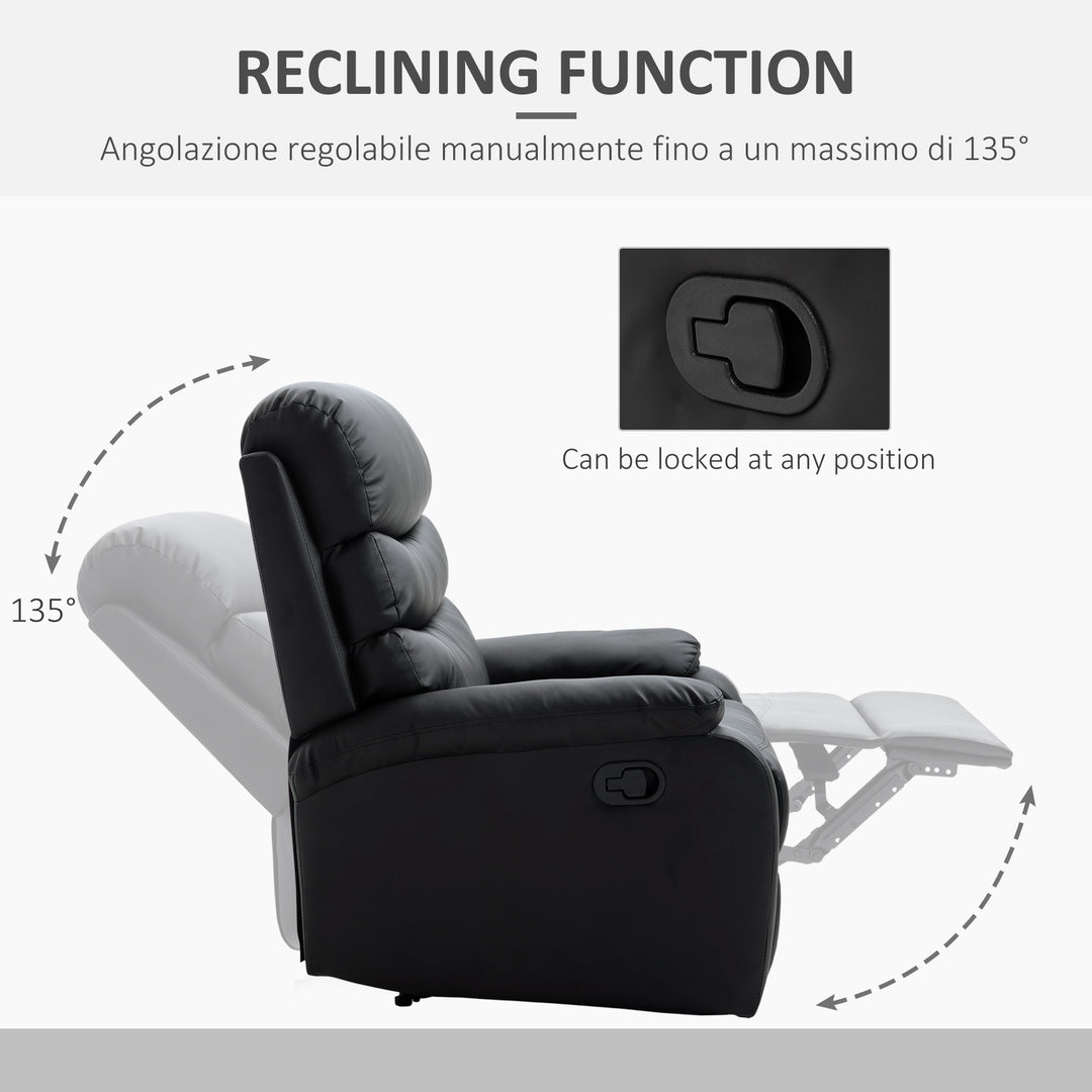 Reclining Chair with Padded Armrests and Retractable Footrest-Black