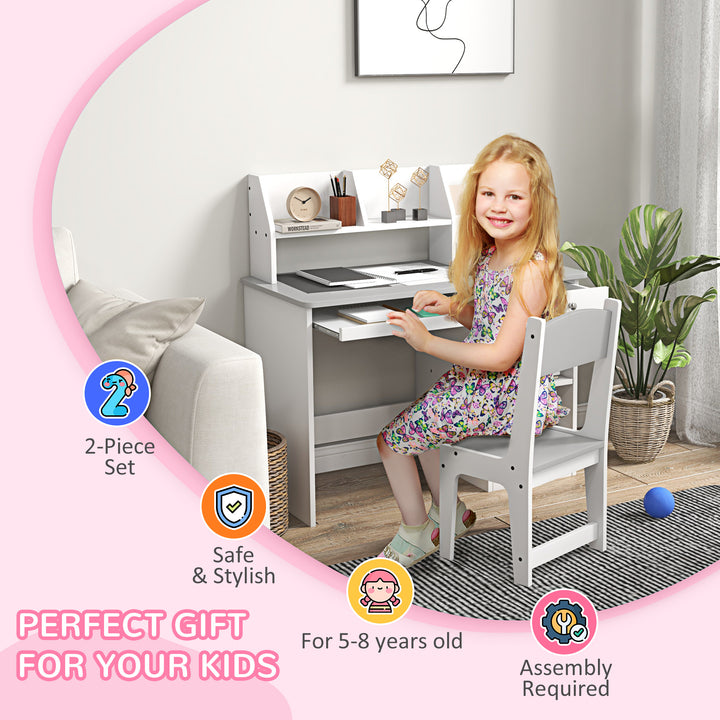 Kids Desk and Chair Set with Storage for 5-8 Year Old - Grey