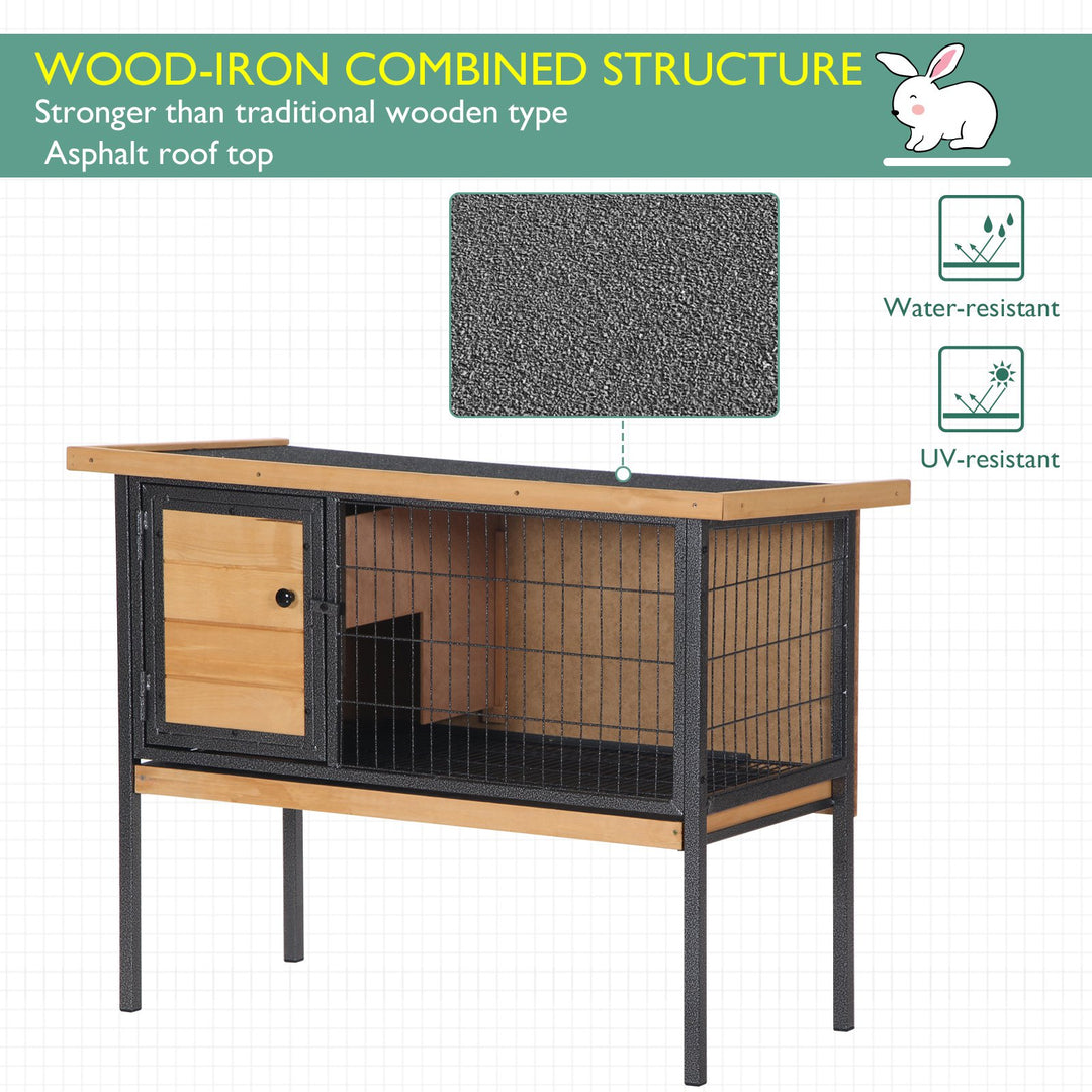 Wooden Guinea Pigs Hutches Elevated Pet House Bunny Cage with Slide-Out Tray Lockable Door Outdoor Openable Roof 91.5 x 45 x 70cm Natural Wood