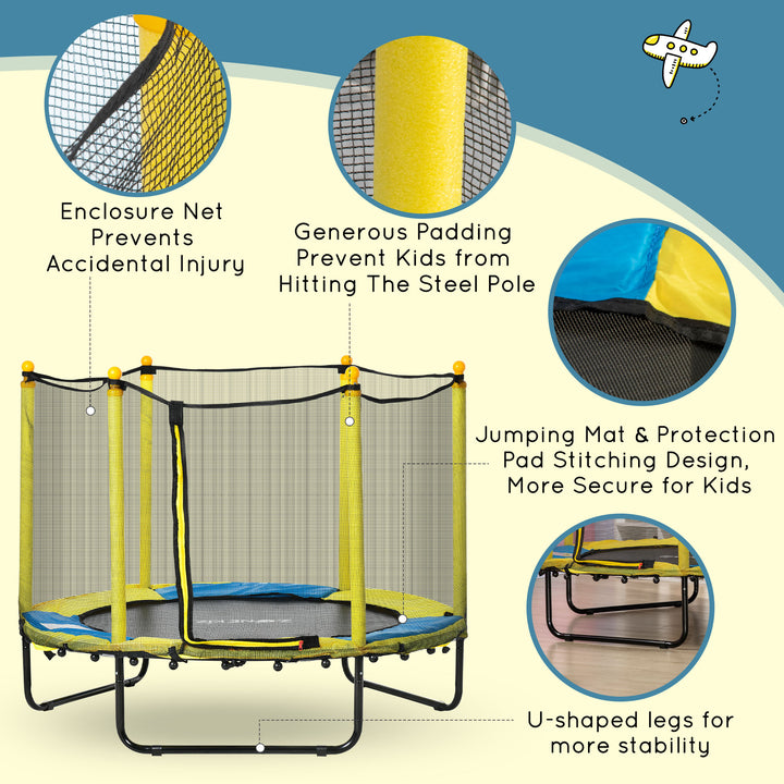 4.6FT / 55 Inch Kids Trampoline with Enclosure Safety Net Pads Indoor Trampolines for Child 1-10 Years Old, Yellow