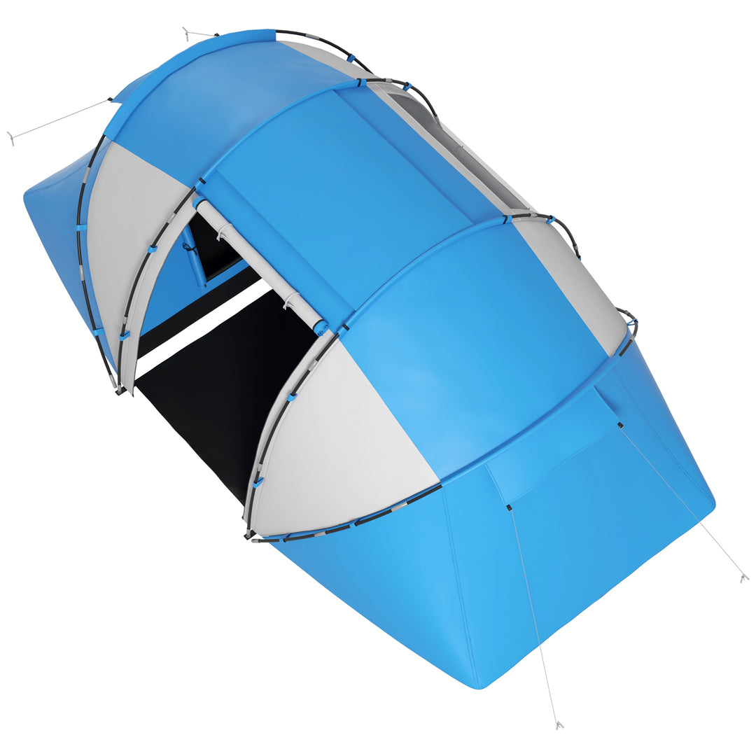 4-6 Man Camping Tent w/ Two Bedroom, Hiking Sun Shelter, UV Protection Tunnel Tent, Blue and White