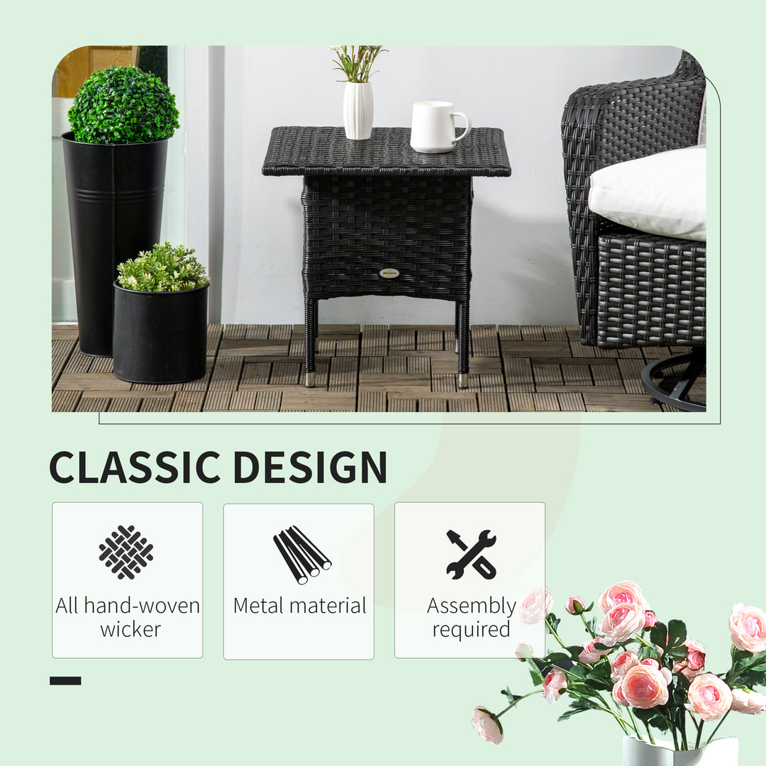 Rattan Side Table, Outdoor Coffee Table, with Plastic Board Under the Full Woven Table Top for Patio, Garden, Balcony, Black