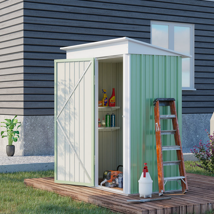 5'x3'x6' Metal Garden Shed Roofed Lean-to Shed for Tool Motor Bike, with Adjustable Shelf, Lock, Gloves, Green