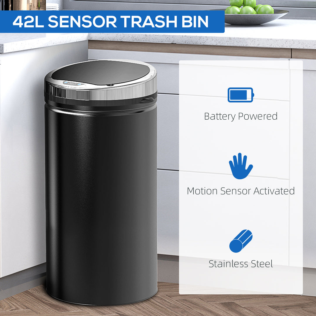 42L Stainless Steel Sensor Trash Can W/ Bucket-Black