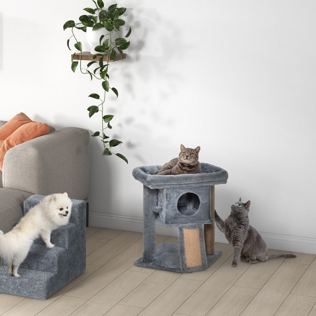 PawHut Cat Tree Tower for Indoor Cats Climbing Activity Center Kitten Furniture with Jute Scratching Pad Ball Toy Condo Perch Bed 40 x 40 x 57cm Grey