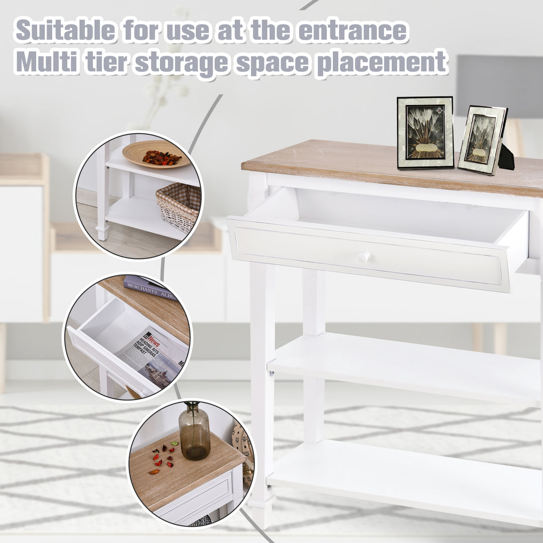 Console Table Hallway Side Desk One Drawer 2 Shelves Worktop Handle Retro Elegant Style Home Display Storage for Bedroom Livingroom