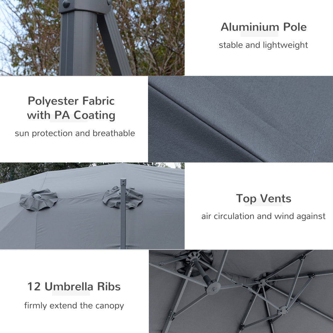4.5 m Patio Cantilever Roma Parasol, Large Double-Sided Rectangular Garden Umbrella with Crank Handle, 360° Cross Base for Bench, Outdoor