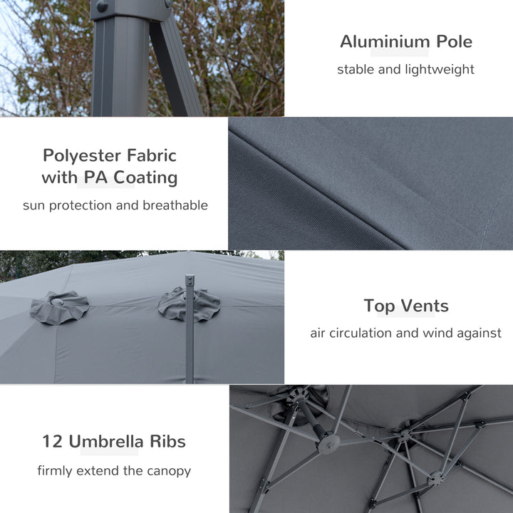 4.5 m Patio Cantilever Roma Parasol, Large Double-Sided Rectangular Garden Umbrella with Crank Handle, 360° Cross Base for Bench, Outdoor