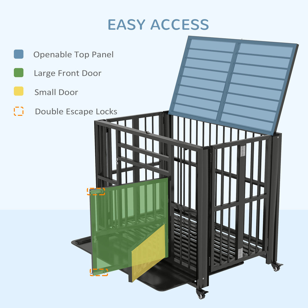 Heavy Duty Foldable Dog Crate with Openable Top-Black