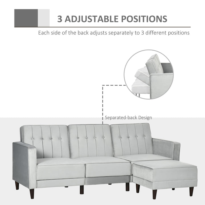 L Shape Sofa Bed Set with 3-Seater Sofa and Footstool, Corner Sofa Bed with Ottoman, Light Grey