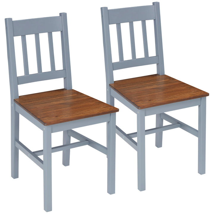 Dining Chairs Set of 2, Kitchen Chair with Slat Back, Pine Wood Structure for Living Room and Dining Room, Grey