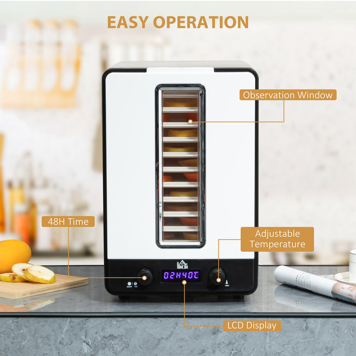 Food Dehydrator with Adjustable Temperature, Timer and LCD Display- White