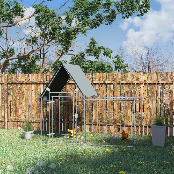 PawHut Walk In Chicken Run, Large Galvanized Chicken Coop, Hen Poultry House Cage, Rabbit Hutch Metal Enclosure, 200 x 105 x 172cm