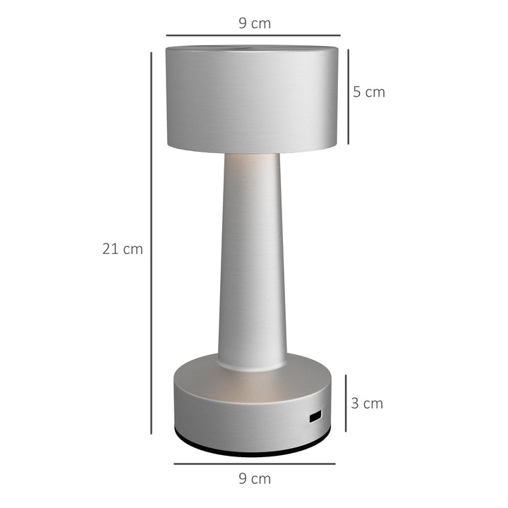 Cordless Table Lamp, Touch LED Desk Lamp with Rechargeable Battery, 3 Colour, for Bedroom Living Room, Silver