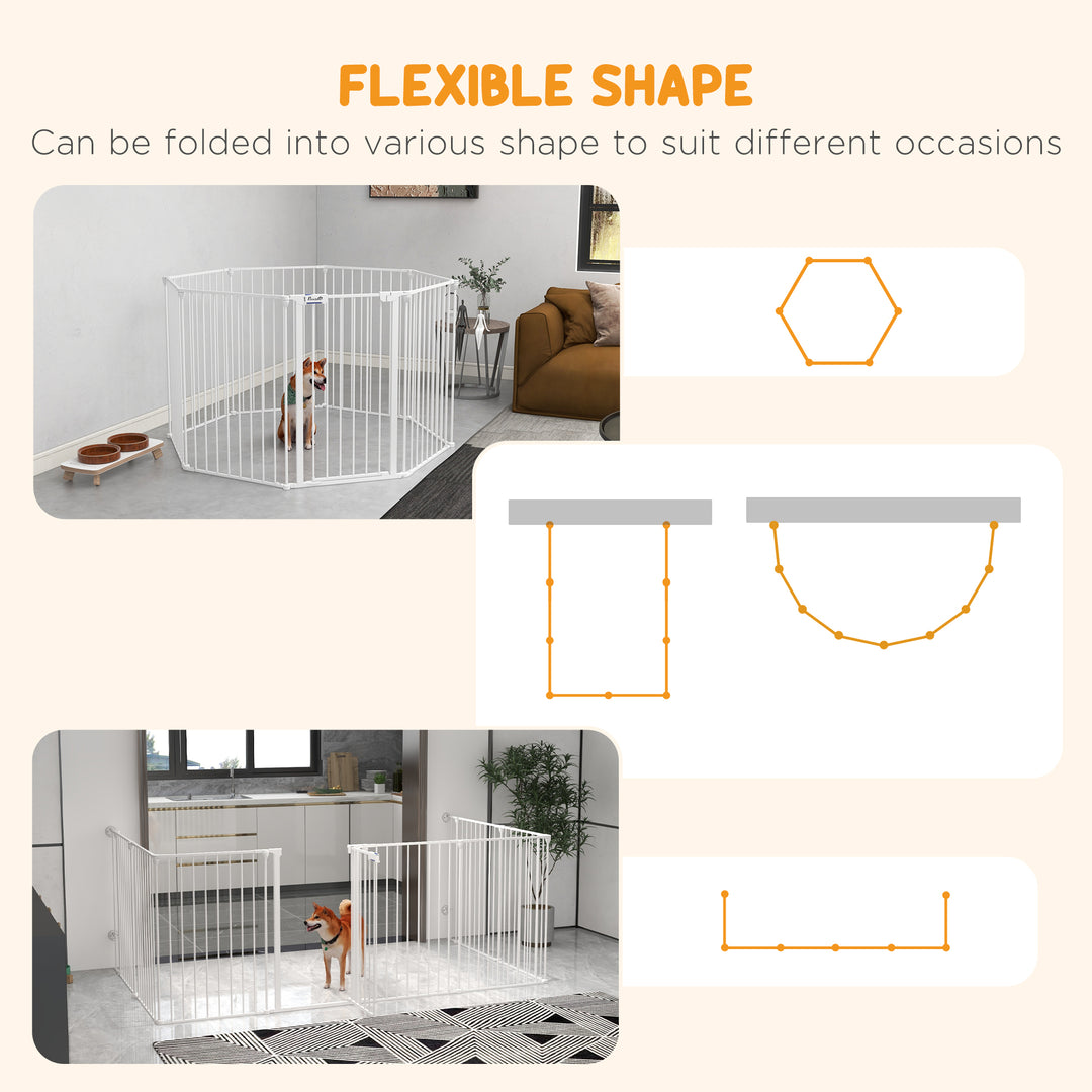 2-In-1 Multifunctional Dog Pen and Safety Pet Gate, 8 Panel Dog Playpen with Double-locking Door, Foldable Dog Barrier for Medium Dogs, 90cm High, White
