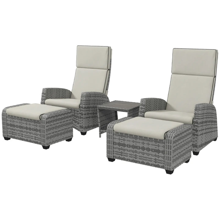 5-Piece Rattan Patio Reclining Chair Set with Footstools