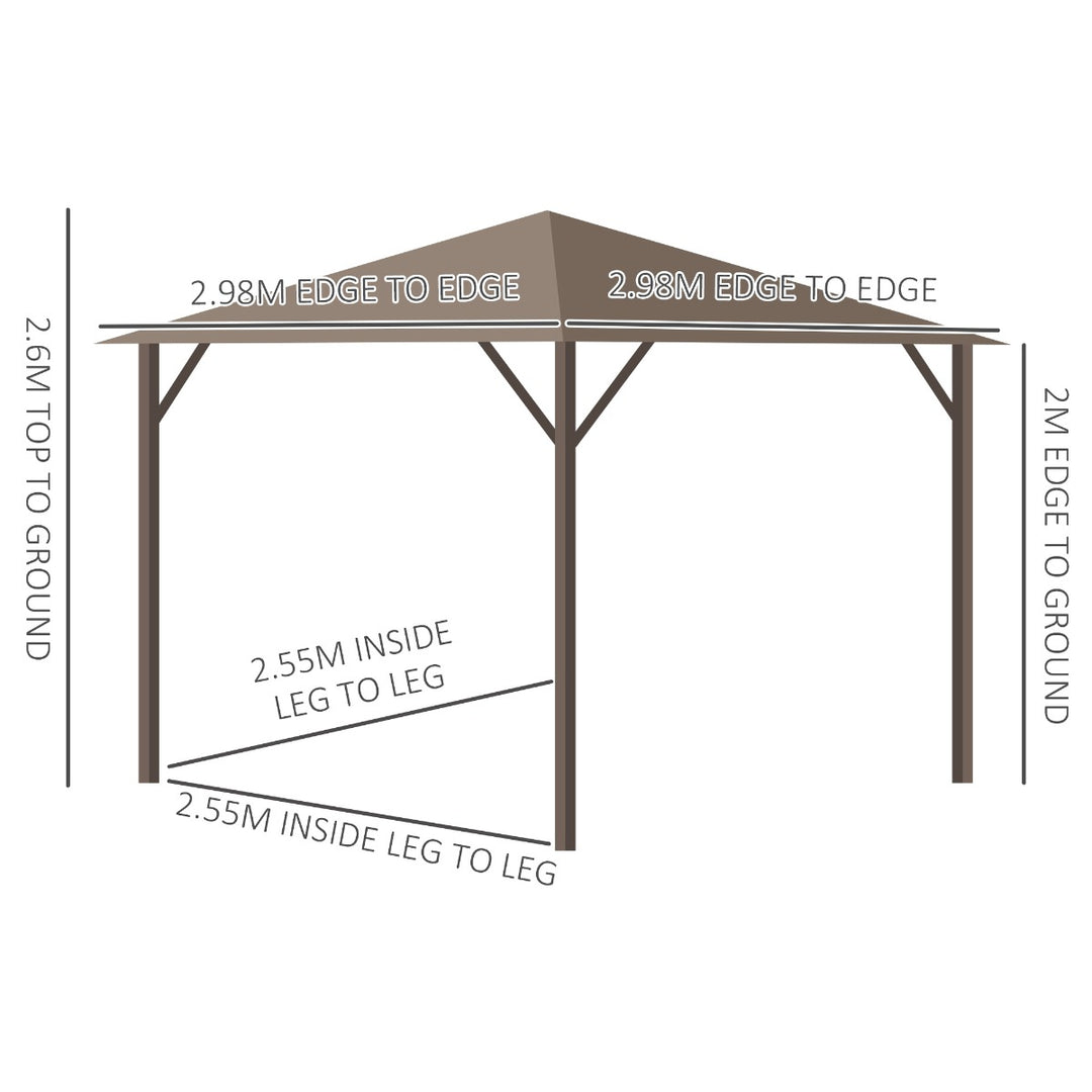 3 x 3 Meters Patio Aluminium Gazebo Hardtop Metal Roof Canopy Party Tent Garden Outdoor Shelter with Mesh Curtains &amp; Side Walls - Brown