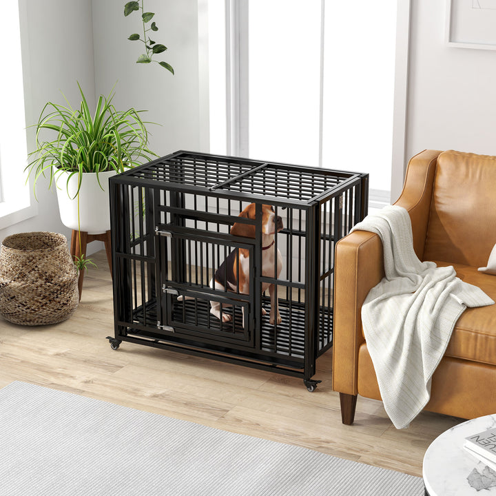 Heavy Duty Foldable Dog Crate with Openable Top-Black