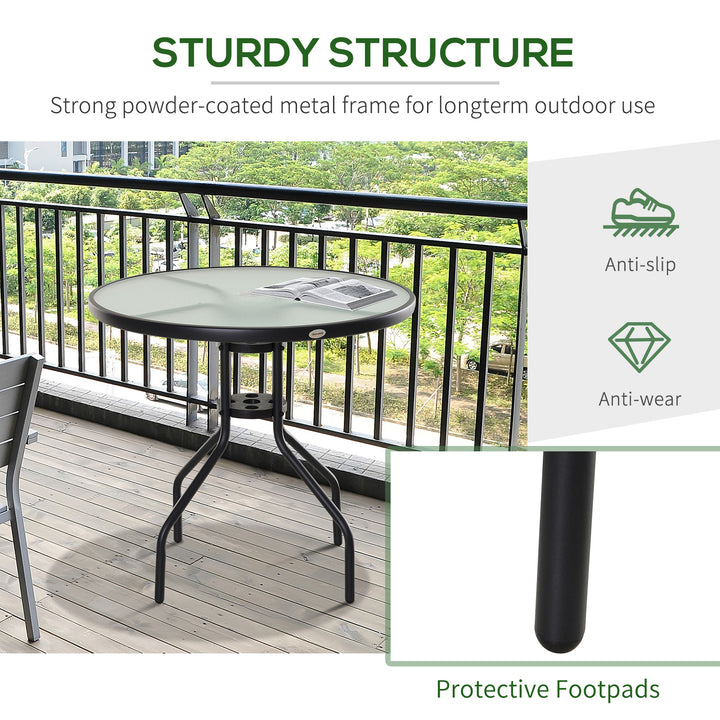 Outsunny Garden Table Outdoor Round Dining Coffee Table with Parasol Hole, Tempered Glass Top Side Table - 80cm Diameter
